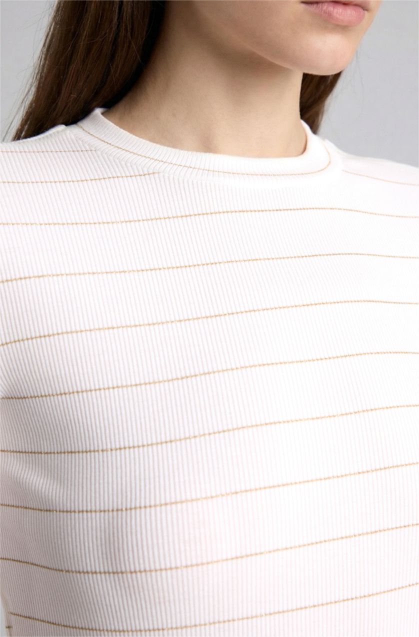 Kadın Ekru Slim Fit Uzun kollu Kaşkorse Tunik