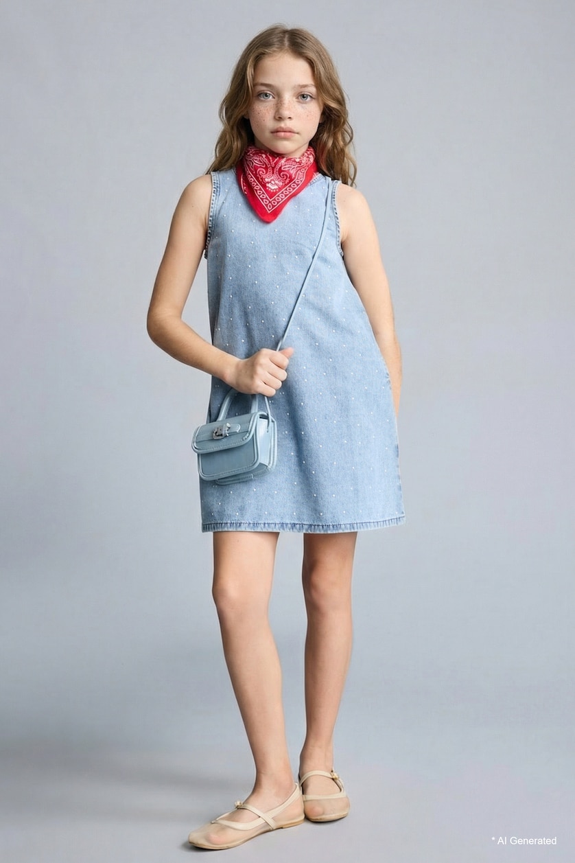 Young Girls - Teen Girls Light Blue Girl Denim Dress