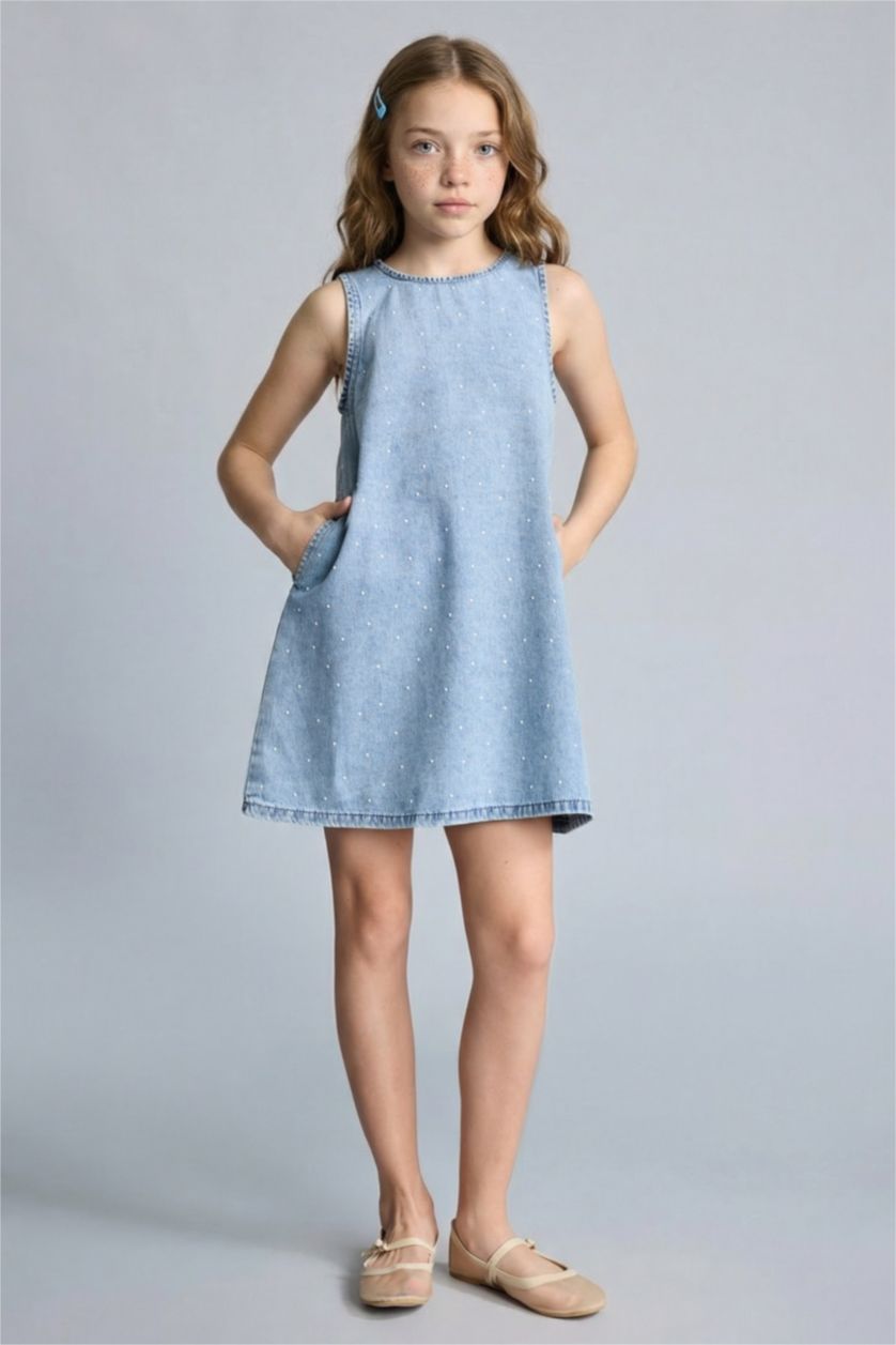 Kız Çocuk - Genç Kız Açık Mavi Jean Elbise Kız Çocuk