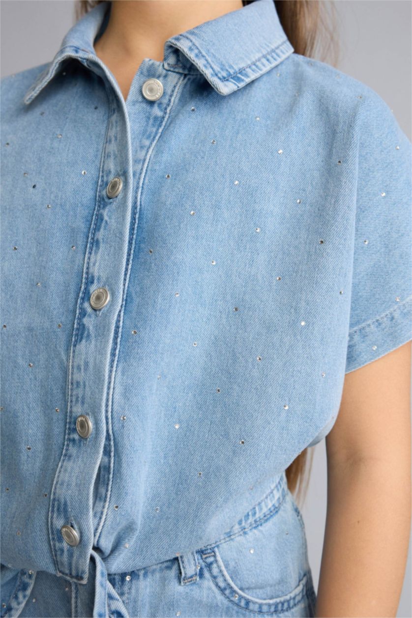 Kız Çocuk - Genç Kız Açık Mavi Jean Ceket Kız Çocuk