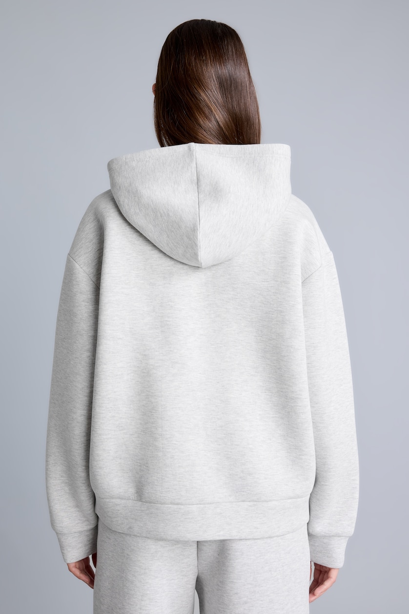 Kadın Gri Melanj Relaxed Fit Kapüşonlu Skuba Sweatshirt Hırka