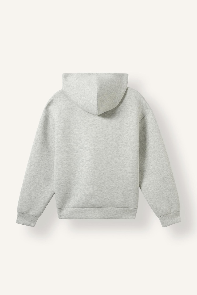 Kadın Gri Melanj Relaxed Fit Kapüşonlu Skuba Sweatshirt Hırka