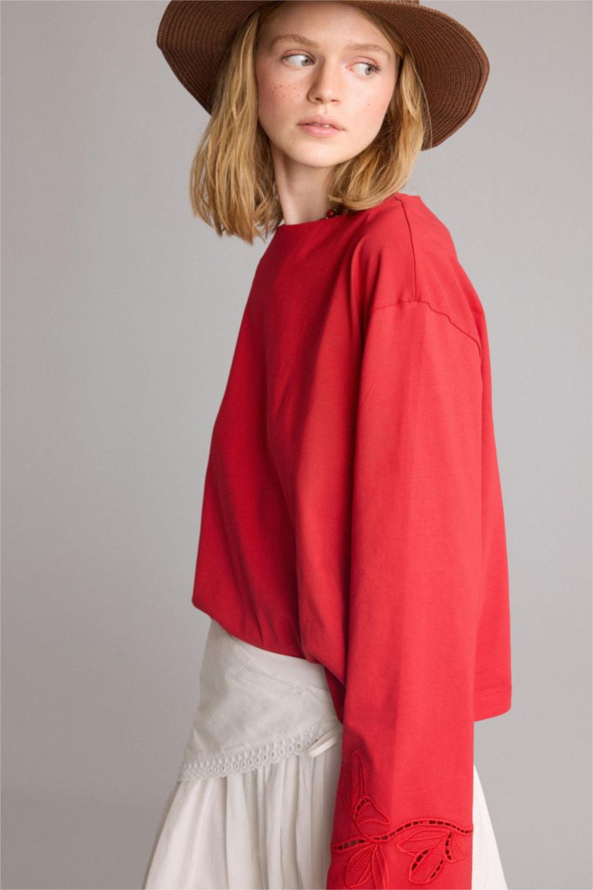 Women Red Relax Fit Long Sleeve Tunic