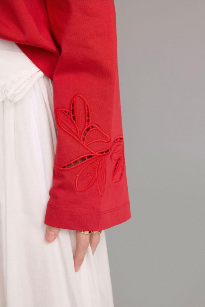 Women Red Relax Fit Long Sleeve Tunic