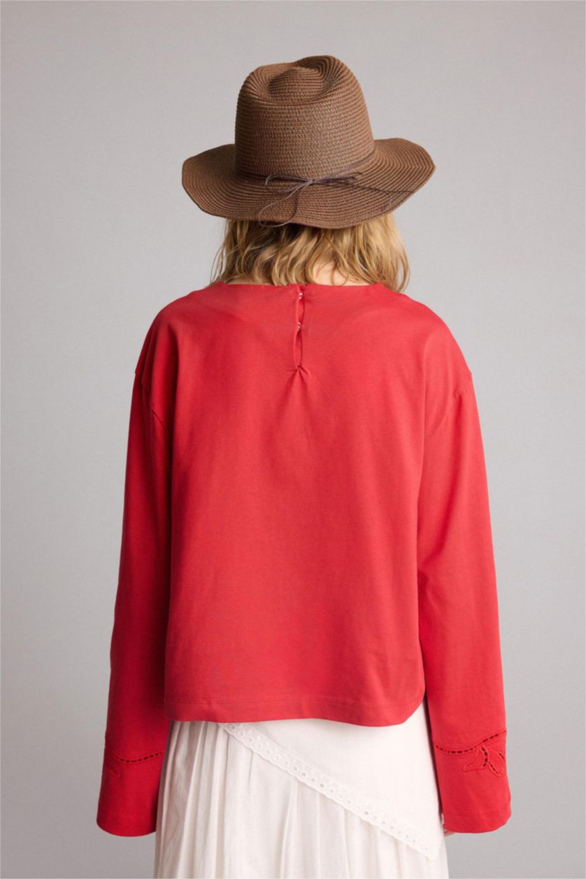 Women Red Relax Fit Long Sleeve Tunic