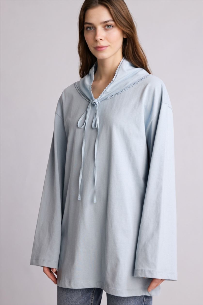 Woman Blue Regular Fit Long Sleeve Tunic