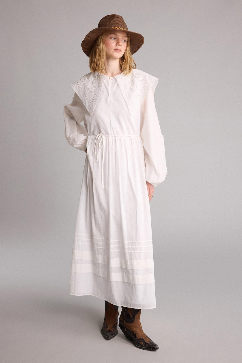 Woman White Manuka x Defacto Relax Fit Large Neck Voile Midi Dress