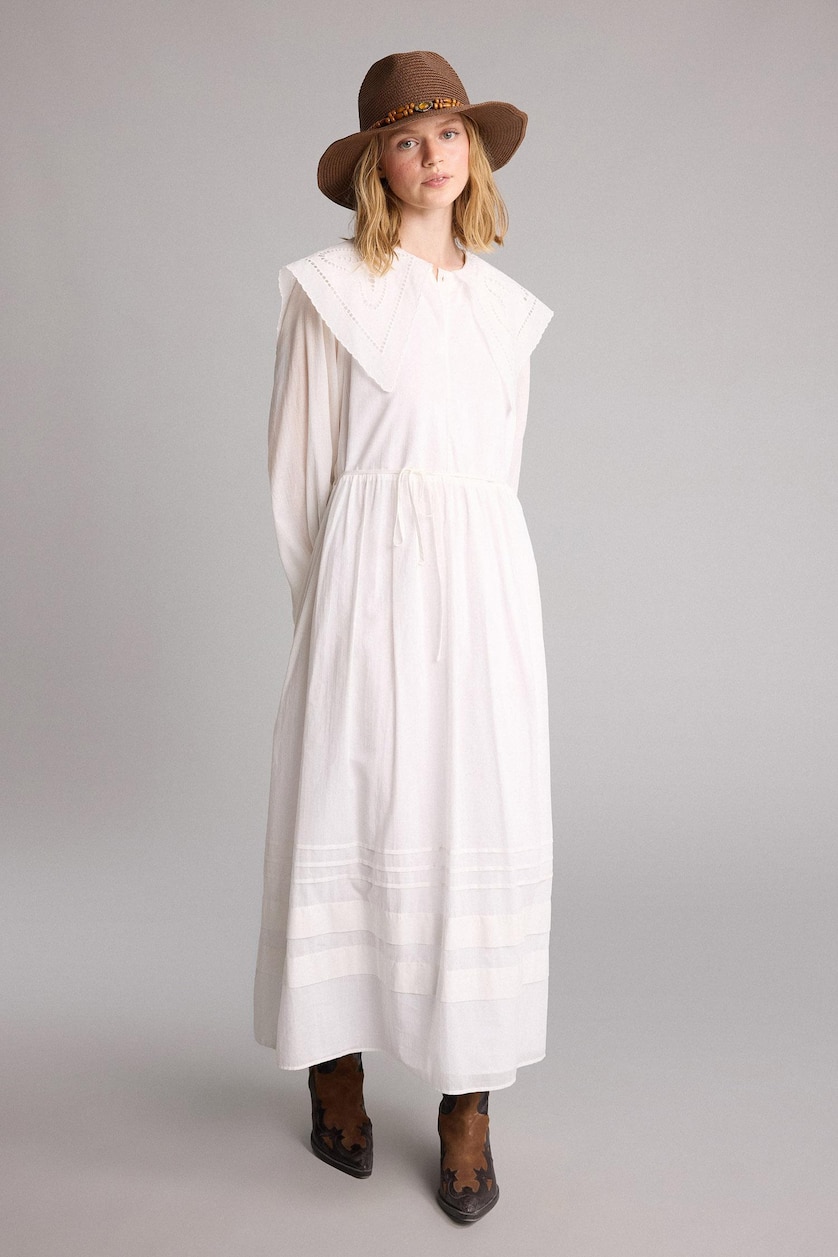 Woman White Manuka x Defacto Relax Fit Large Neck Voile Midi Dress