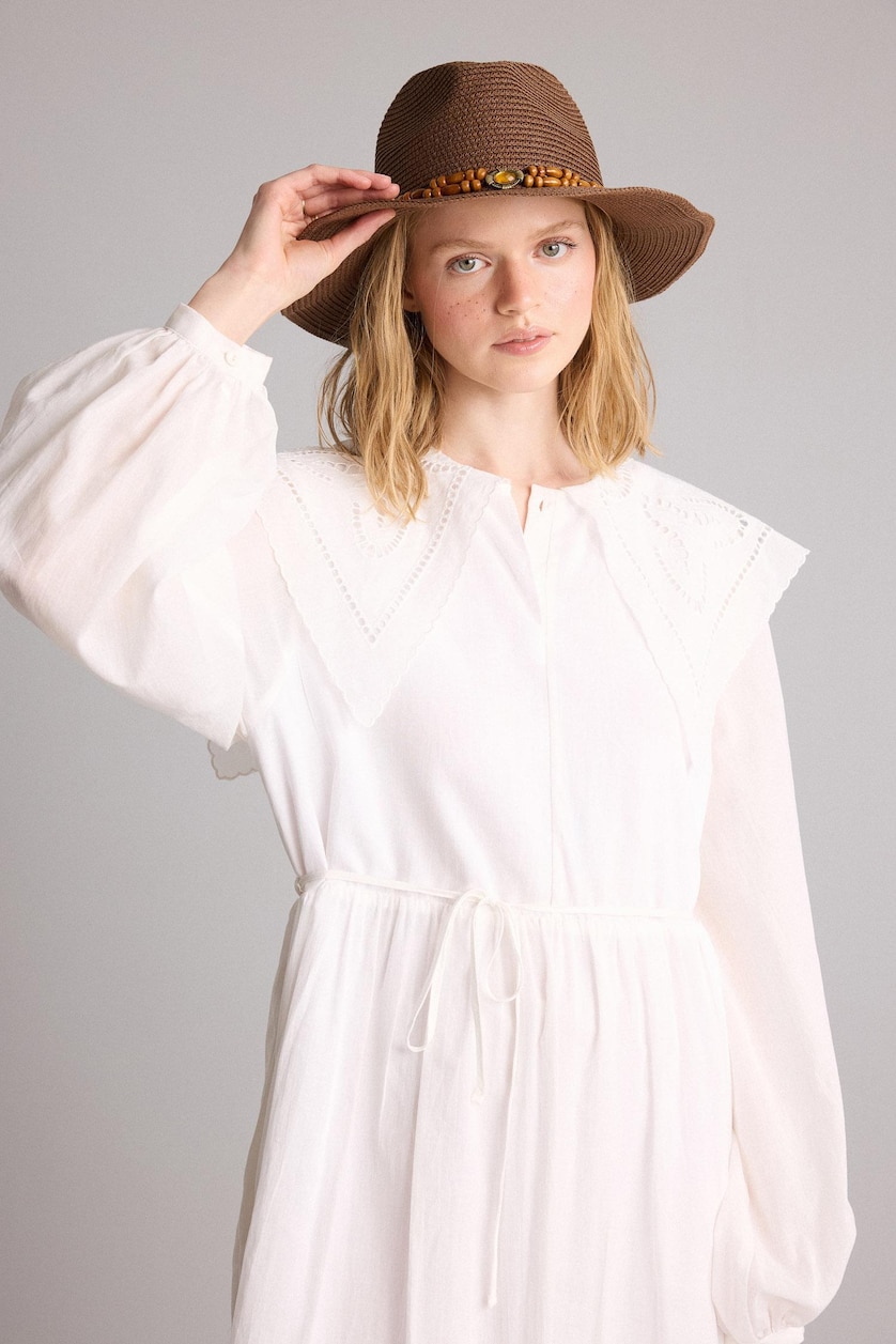 Woman White Manuka x Defacto Relax Fit Large Neck Voile Midi Dress