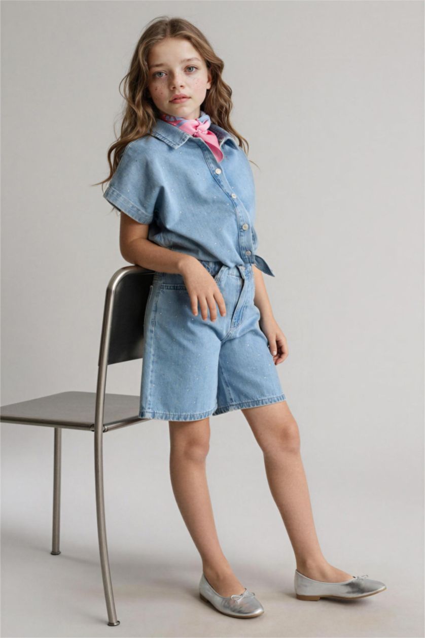 Kız Çocuk - Genç Kız Açık Mavi Konforlu Jean Şort Kız Çocuk