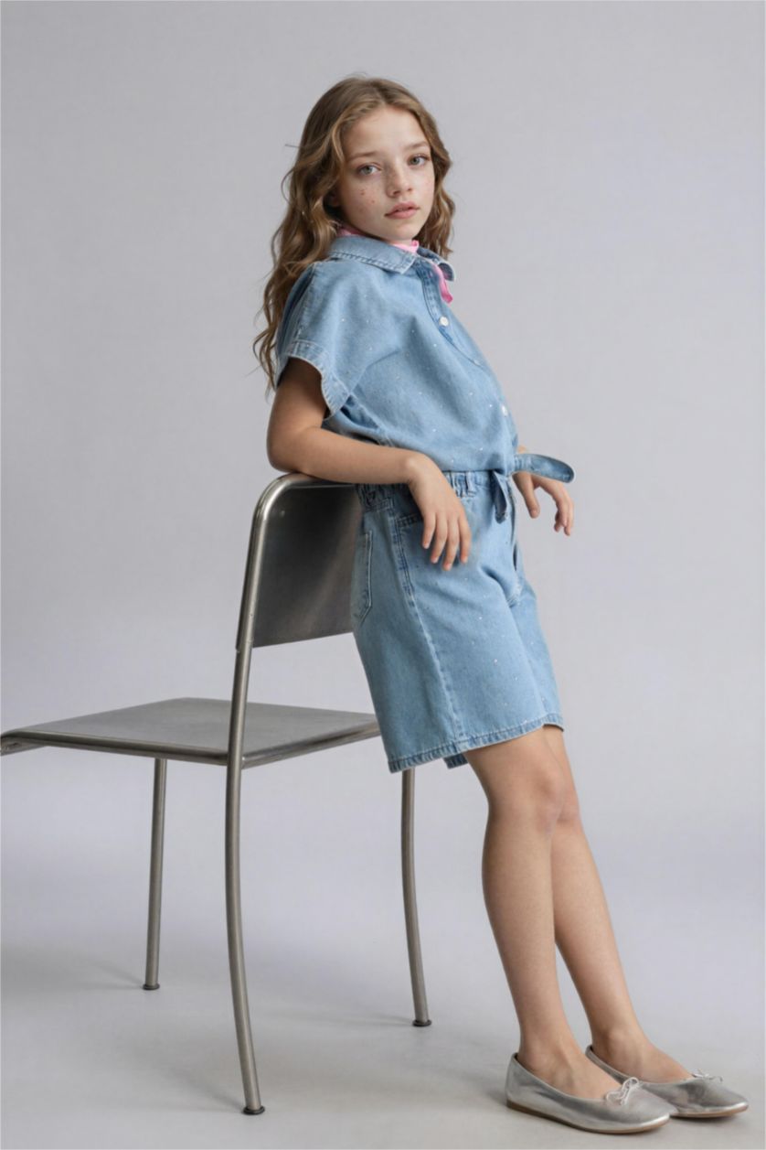 Kız Çocuk - Genç Kız Açık Mavi Konforlu Jean Şort Kız Çocuk