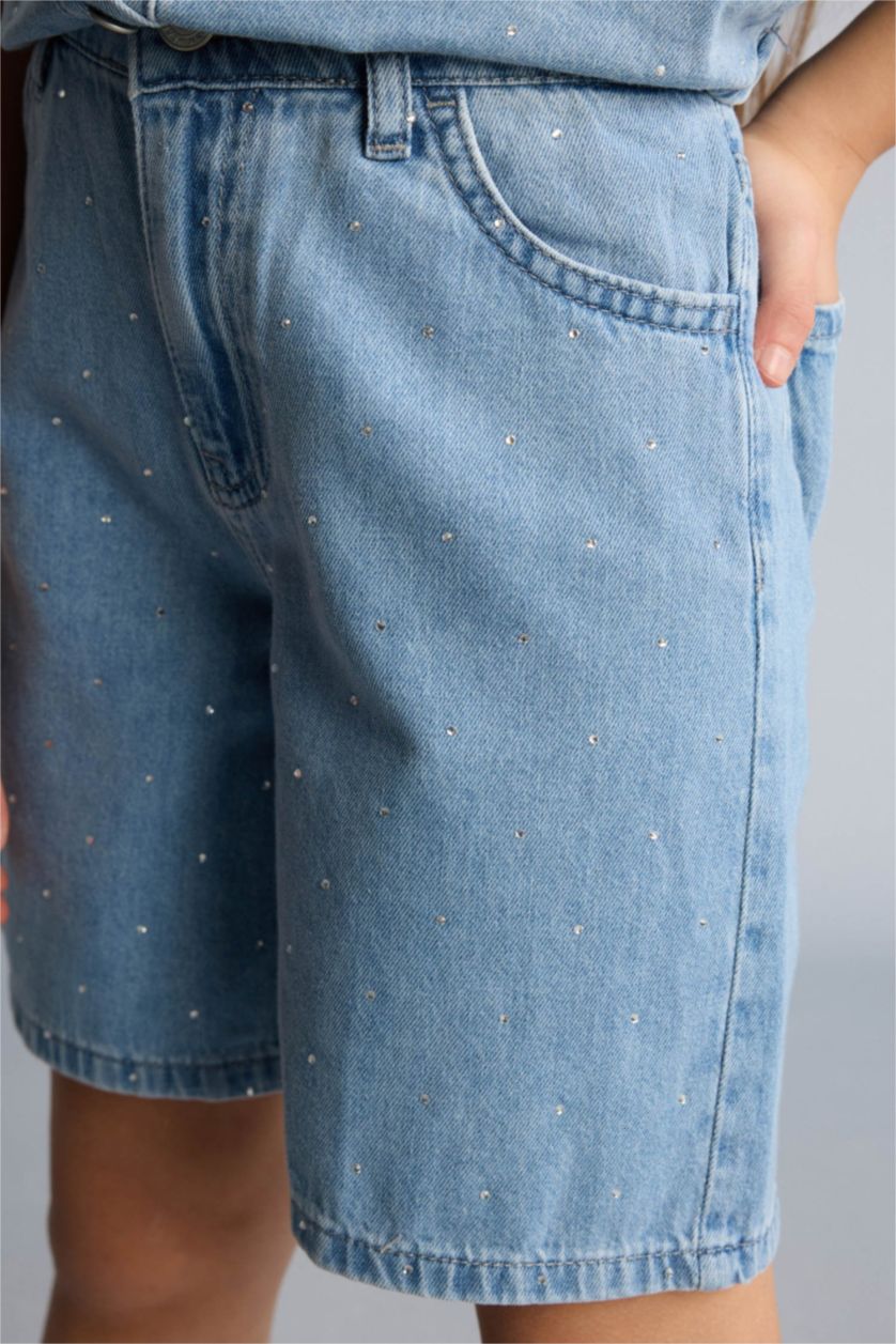 Kız Çocuk - Genç Kız Açık Mavi Konforlu Jean Şort Kız Çocuk