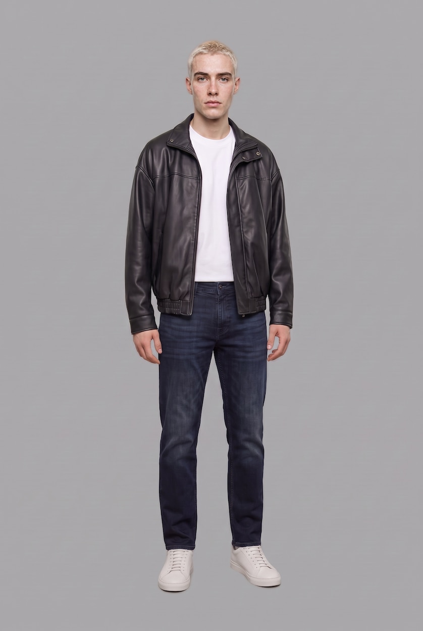 MAN Blue Black Sergio Regular Fit Normal Waist Straight Leg Trousers