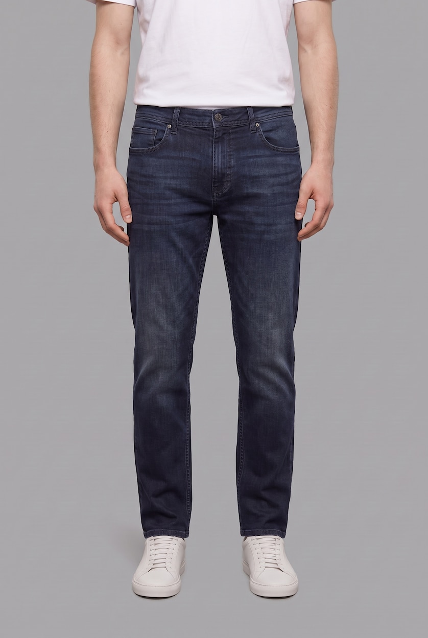 MAN Blue Black Sergio Regular Fit Normal Waist Straight Leg Trousers