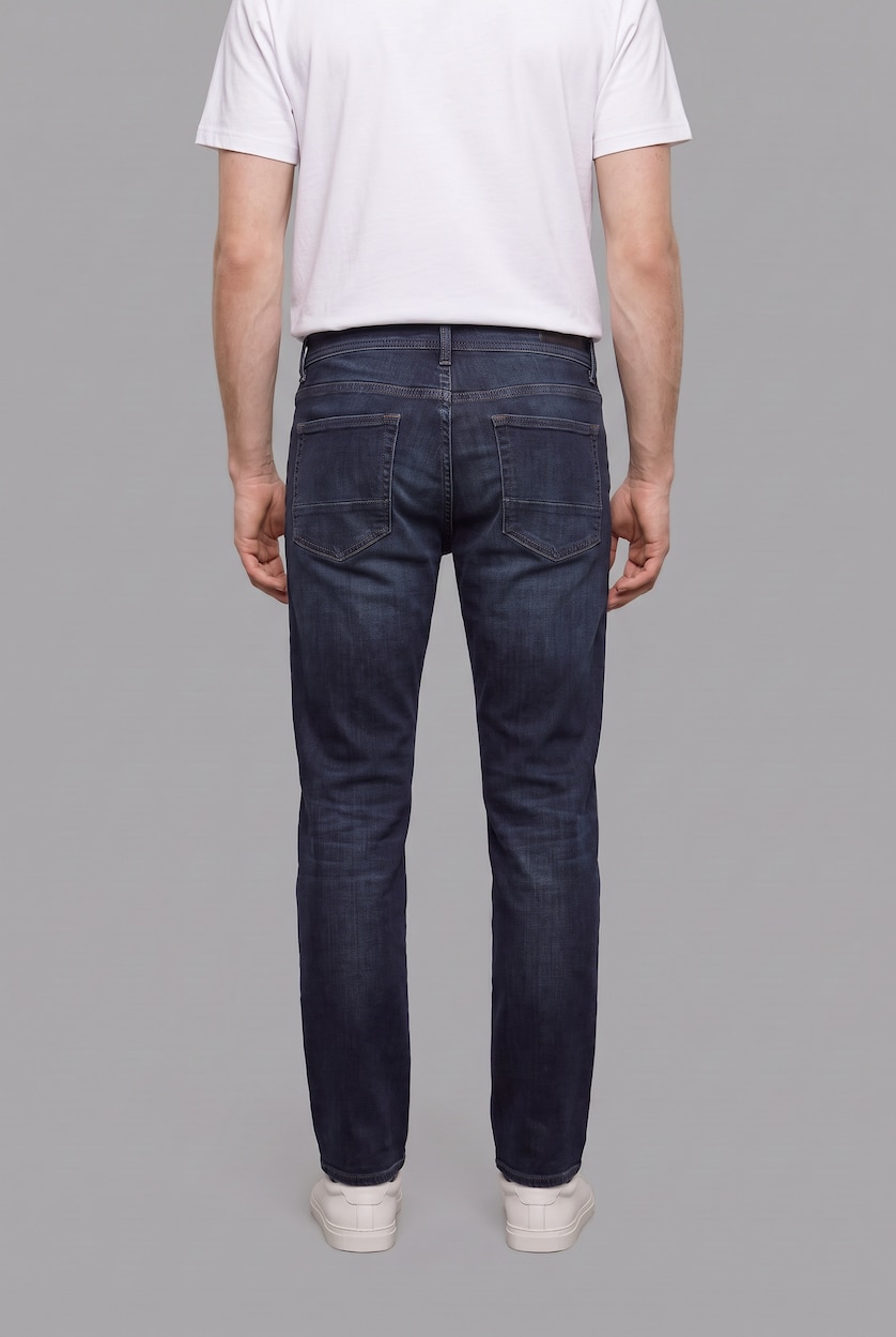 MAN Blue Black Sergio Regular Fit Normal Waist Straight Leg Trousers