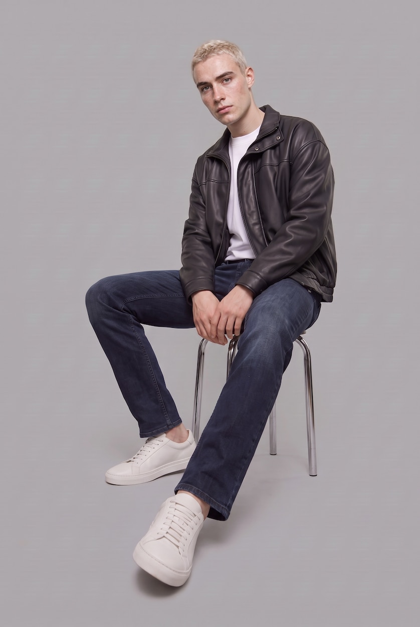 MAN Blue Black Sergio Regular Fit Normal Waist Straight Leg Trousers