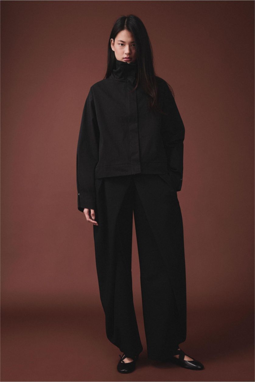 Kadın Siyah Relax Fıt Yüksek Bel Pantolon