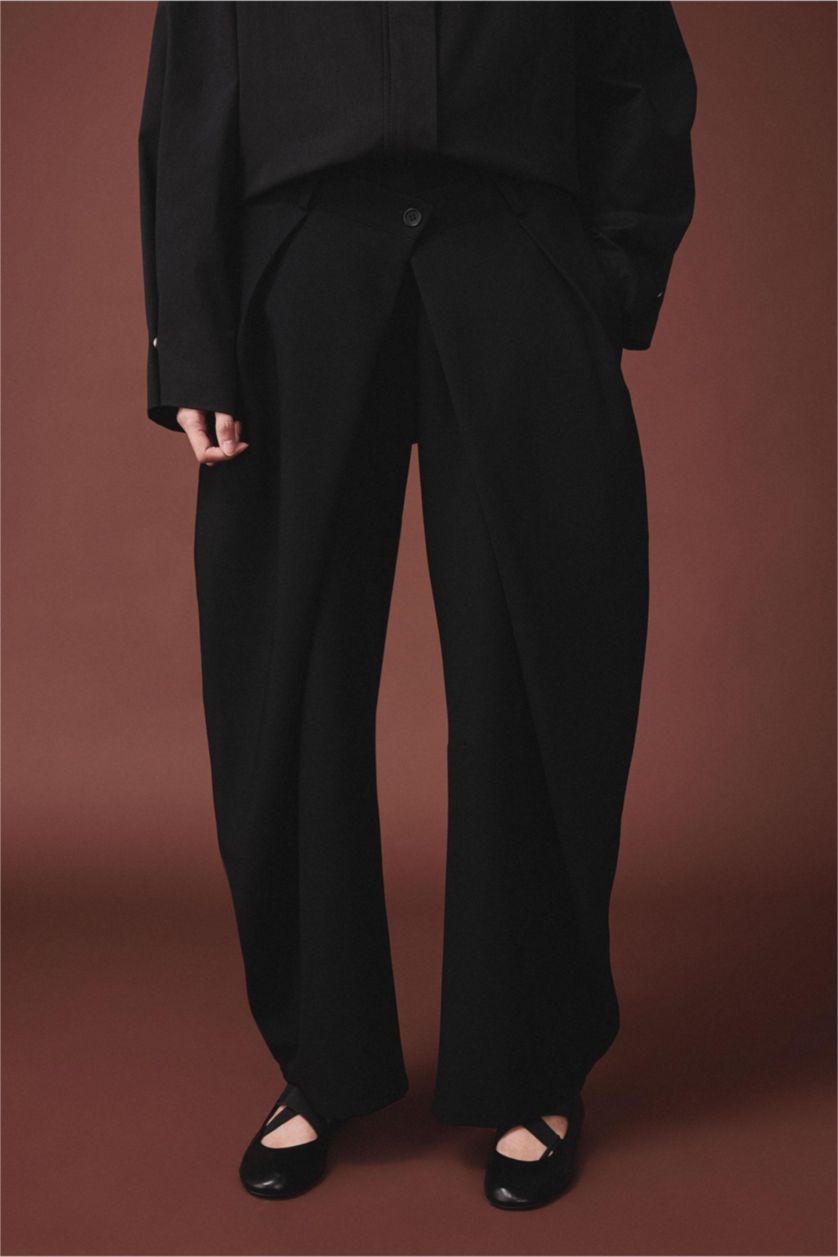 Kadın Siyah Relax Fıt Yüksek Bel Pantolon