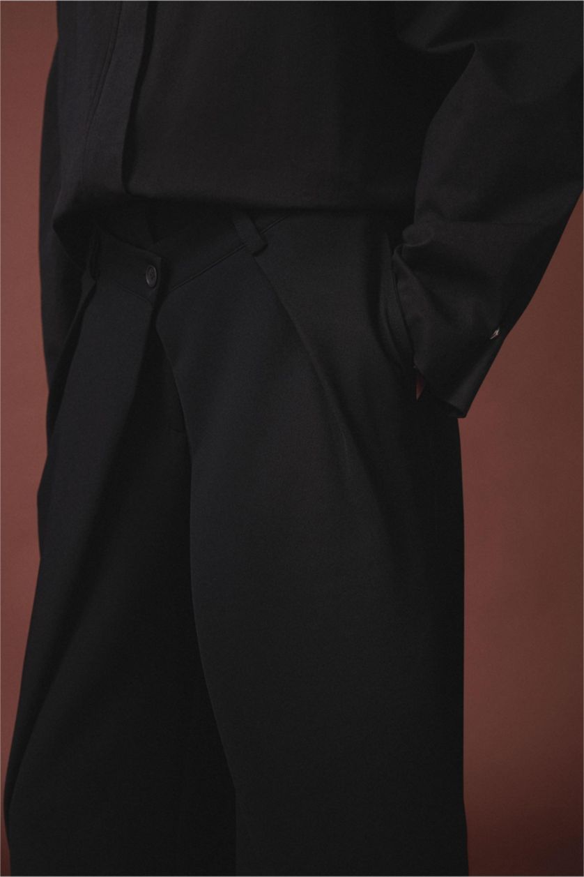 Kadın Siyah Relax Fıt Yüksek Bel Pantolon