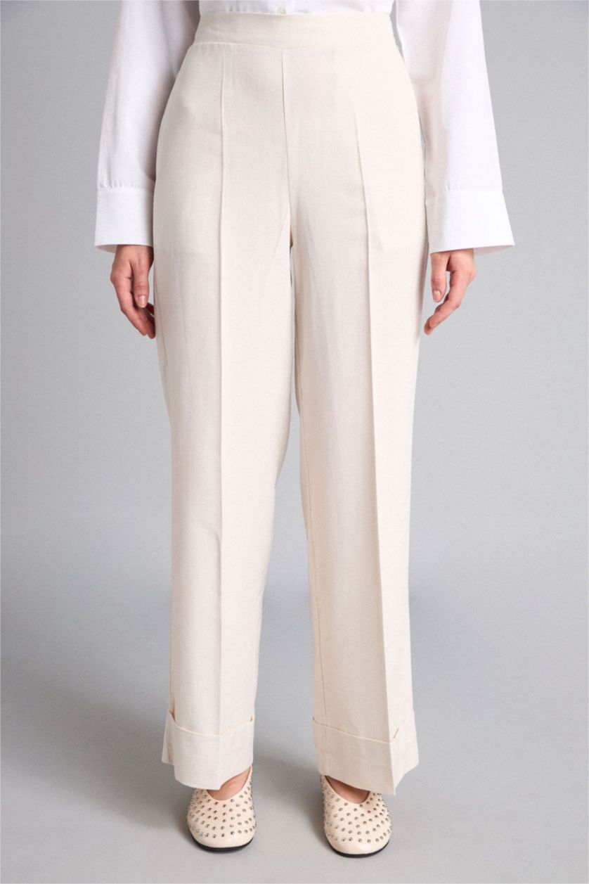 WOMAN Ecru Straight Wide Leg Trousers