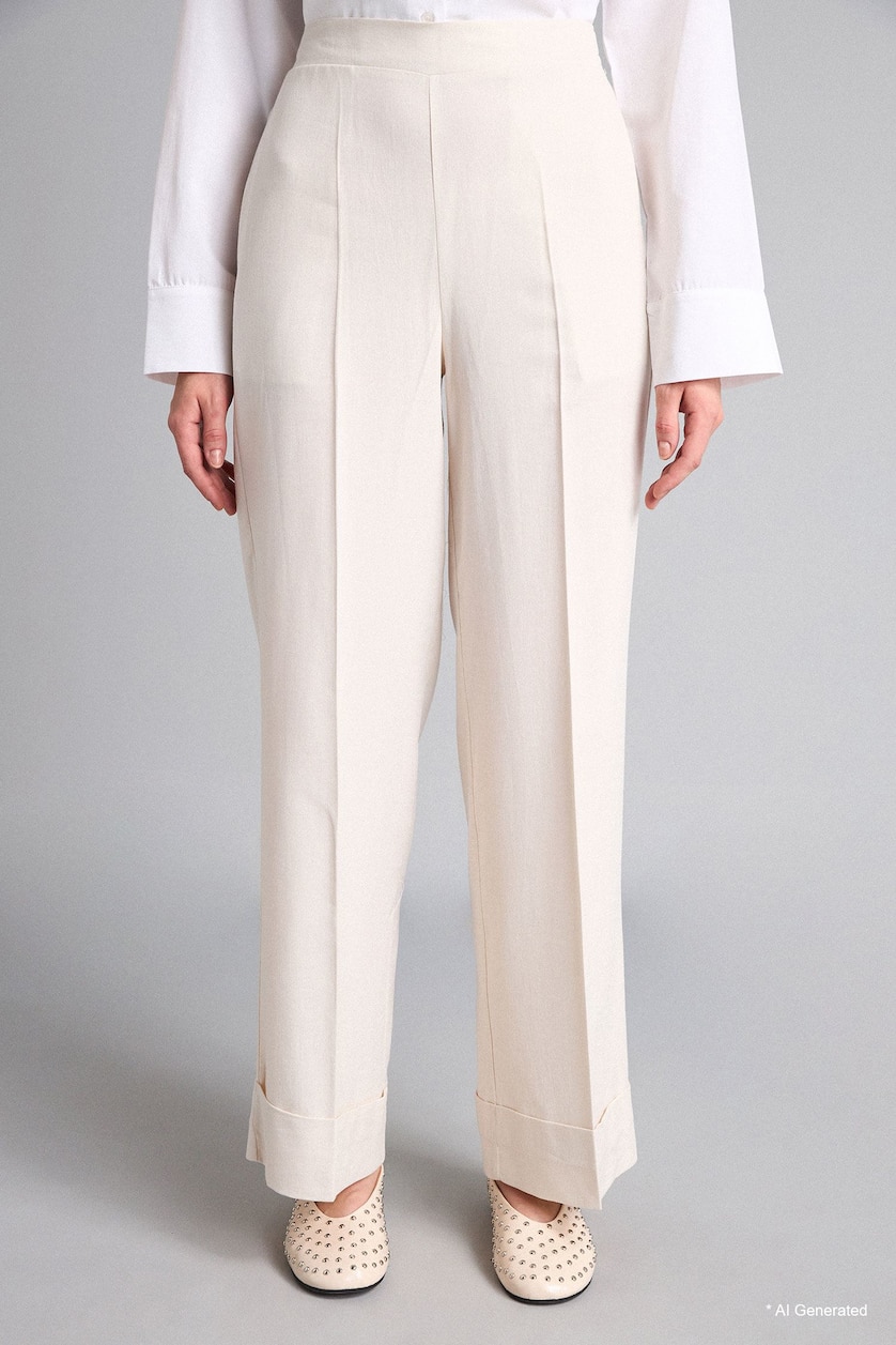 WOMAN Ecru Straight Fit Ecru Wide Leg Pants