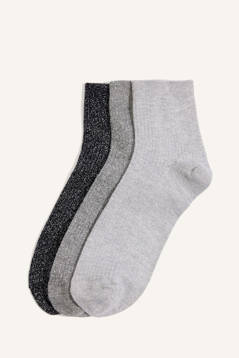 Women Grey 3 piece Cotton Short Socks