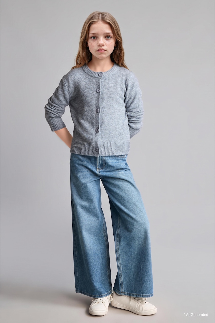 GIRLS & TEENS Indigo Girl Button-Up Basic Knit Cardigan