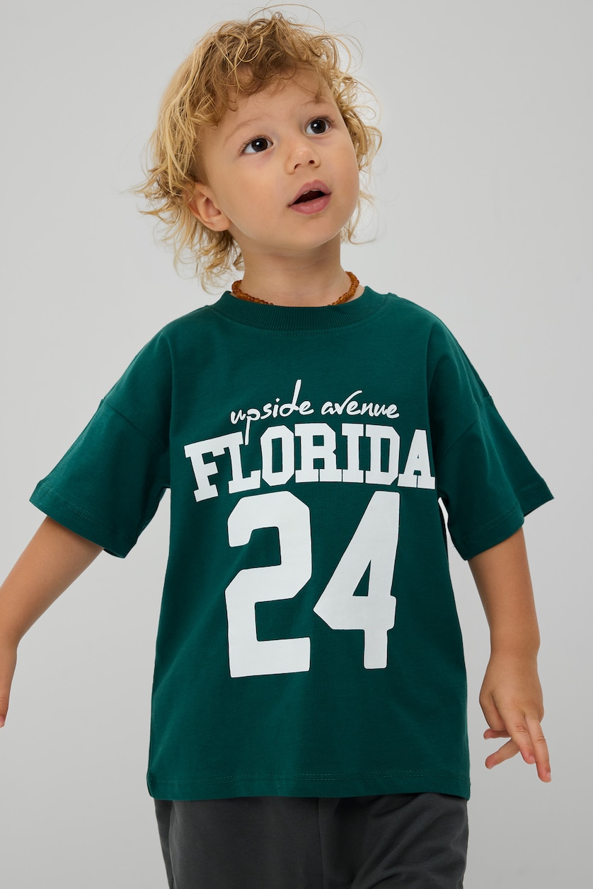 BABY BOY Dark Green Boy 2 piece Regular Fit Printed T-Shirt and Sweatpants Set