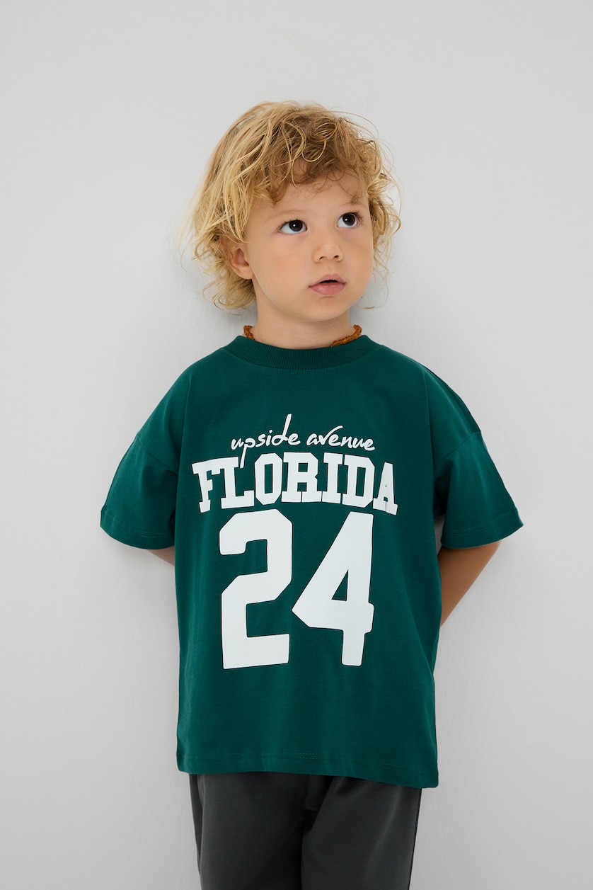 BABY BOY Dark Green Boy 2 piece Regular Fit Printed T-Shirt and Sweatpants Set