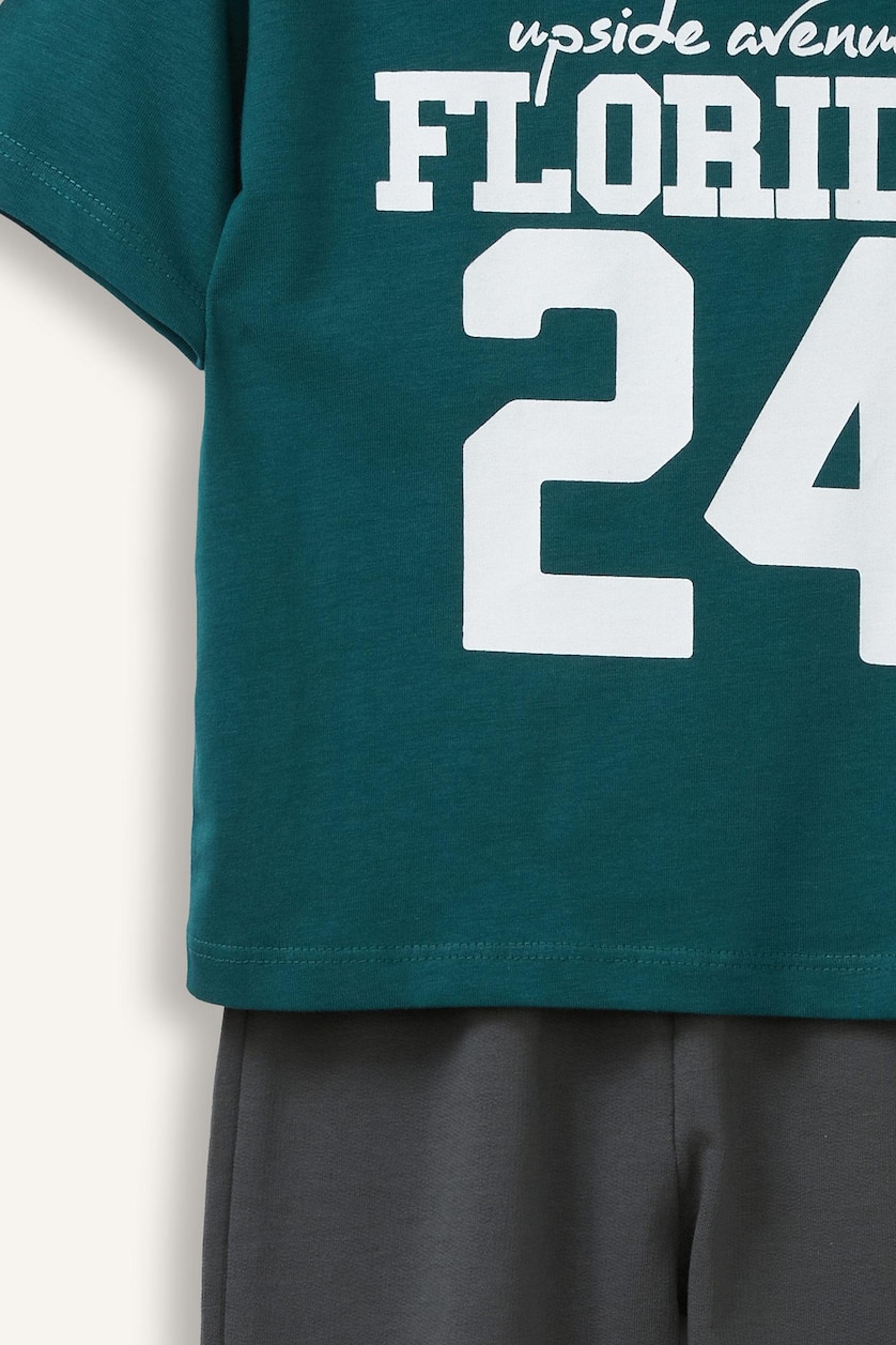 BABY BOY Dark Green Boy 2 piece Regular Fit Printed T-Shirt and Sweatpants Set