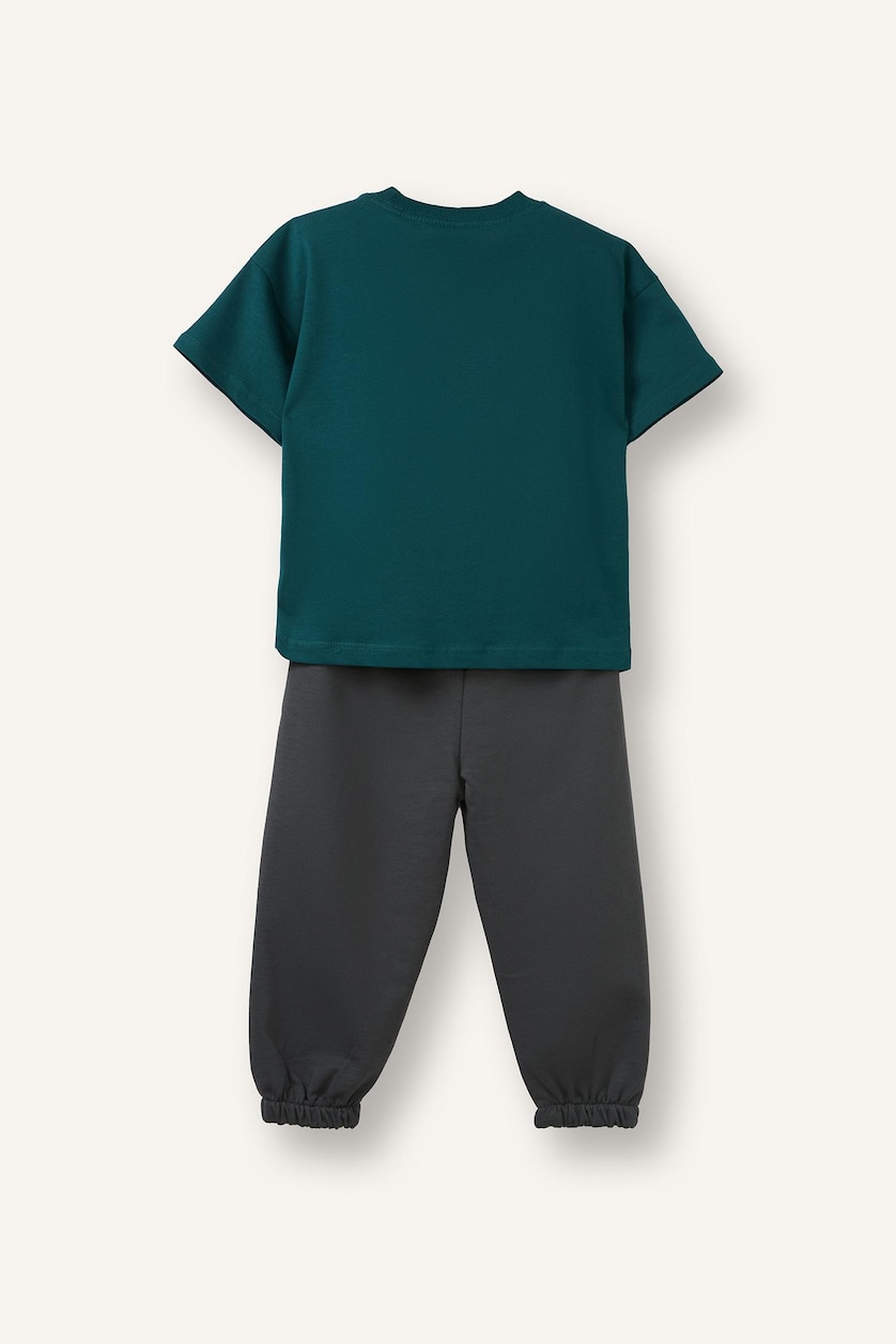 BABY BOY Dark Green Boy 2 piece Regular Fit Printed T-Shirt and Sweatpants Set