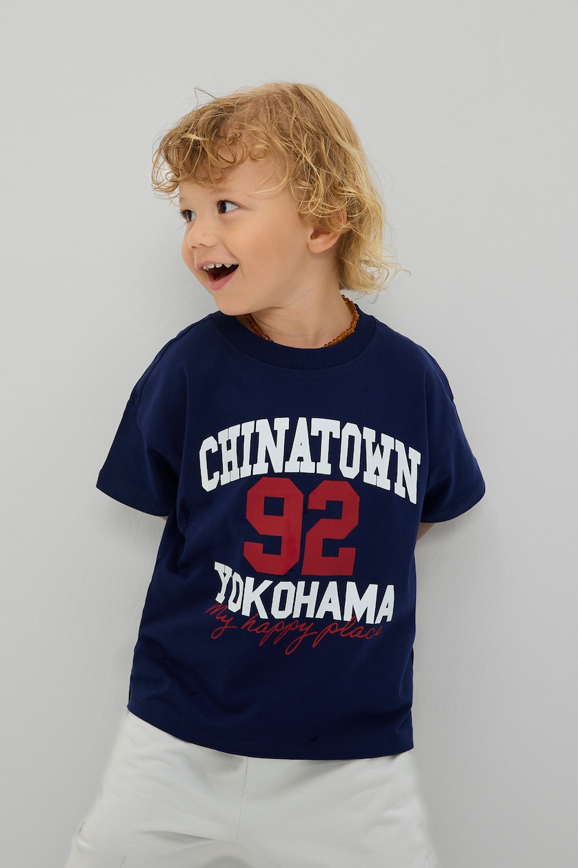BABY BOY NAVY Boy 2 piece Regular Fit Printed T-Shirt and Sweatpants Set