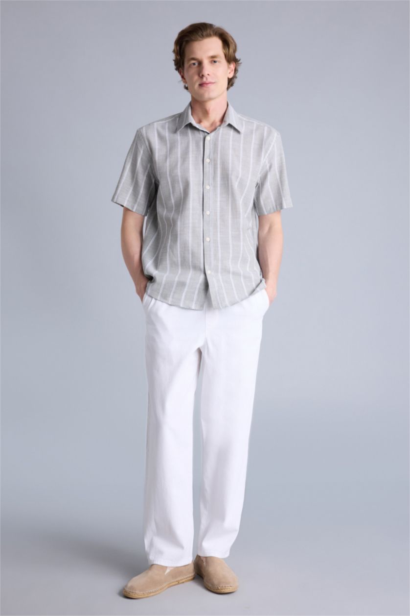 Erkek Haki Regular Fıt Polo Yaka Pamuklu Kısa Kollu Gömlek