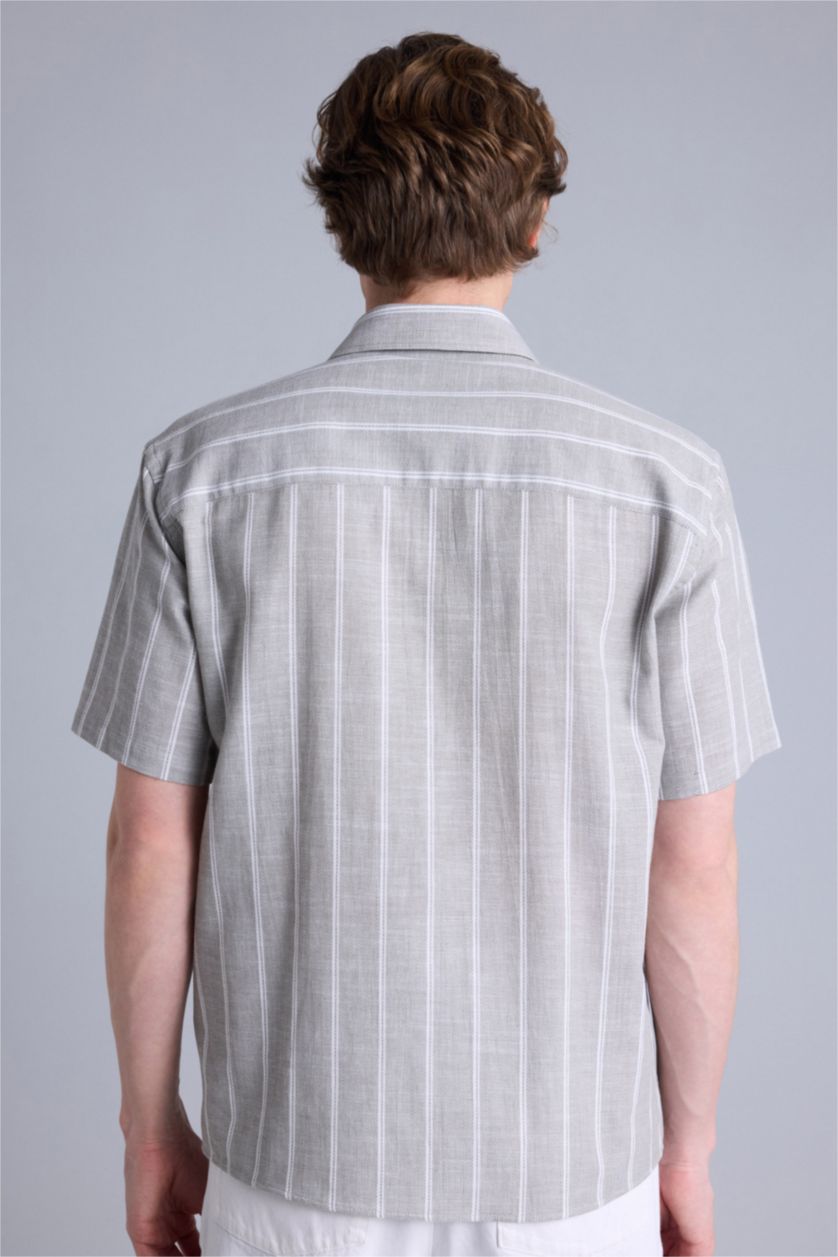 Erkek Haki Regular Fıt Polo Yaka Pamuklu Kısa Kollu Gömlek