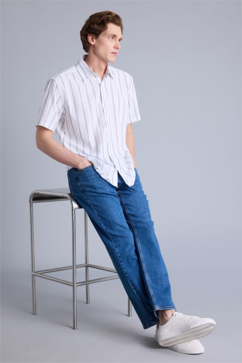 Erkek Beyaz Regular Fıt Polo Yaka Pamuklu Kısa Kollu Gömlek