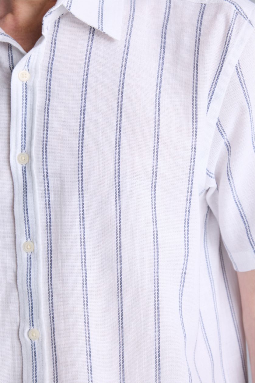 Erkek Beyaz Regular Fıt Polo Yaka Pamuklu Kısa Kollu Gömlek