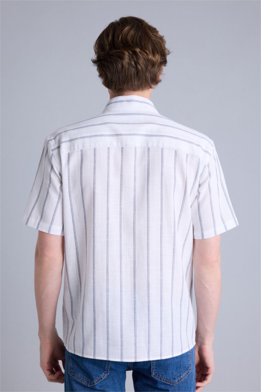 Erkek Beyaz Regular Fıt Polo Yaka Pamuklu Kısa Kollu Gömlek