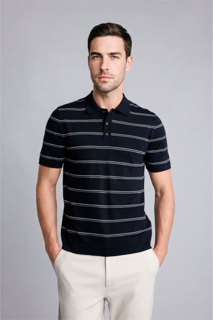 MAN NAVY Standard Fit Short Sleeve Polo T-Shirt