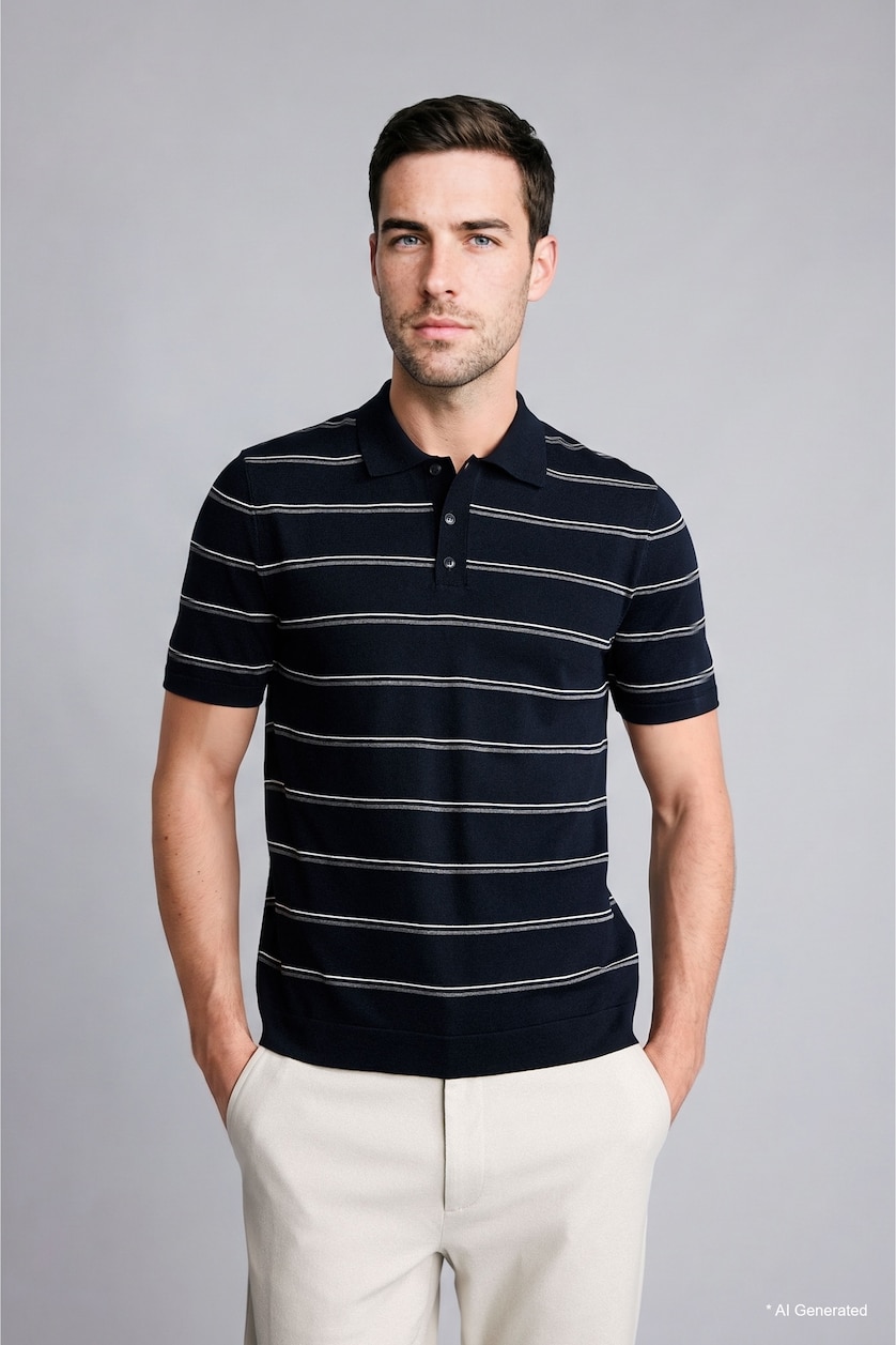 MAN NAVY Standard Fit Polo Collar Short Sleeve Polo T-Shirt