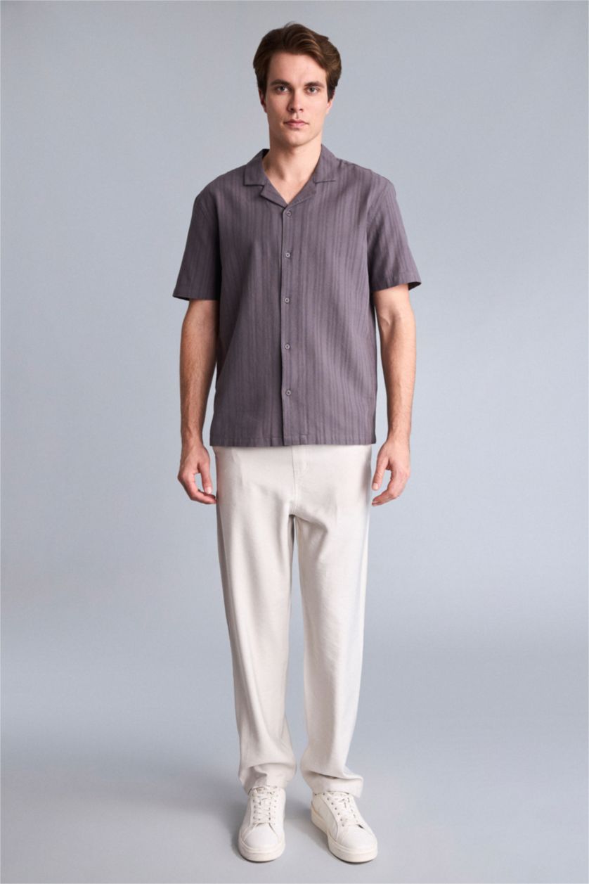 Men Dark Grey Regular Fit Cotton Short Sleeve Shirt