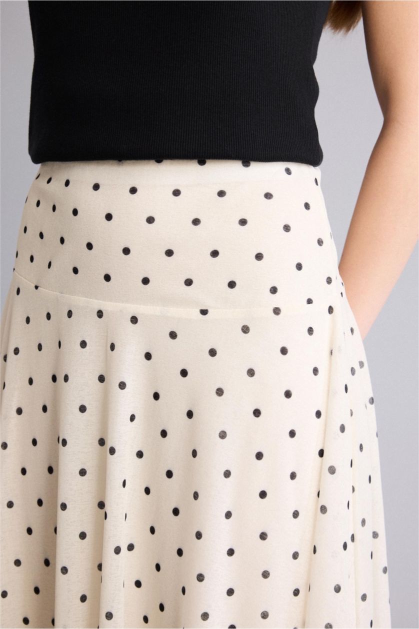 WOMAN Ecru Asymmetric Polka Dot Crepe Normal Waist Midi Knitted Skirt