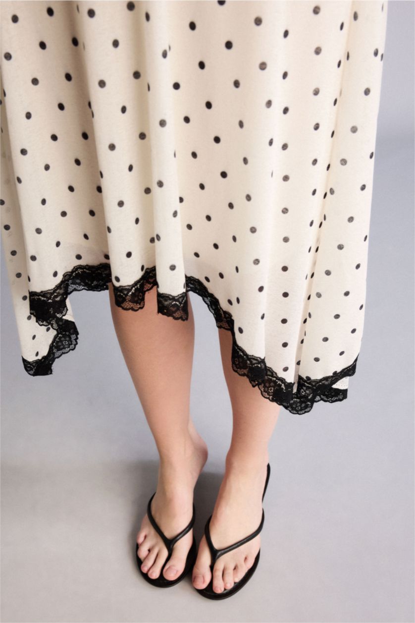 WOMAN Ecru Asymmetric Polka Dot Crepe Normal Waist Midi Knitted Skirt