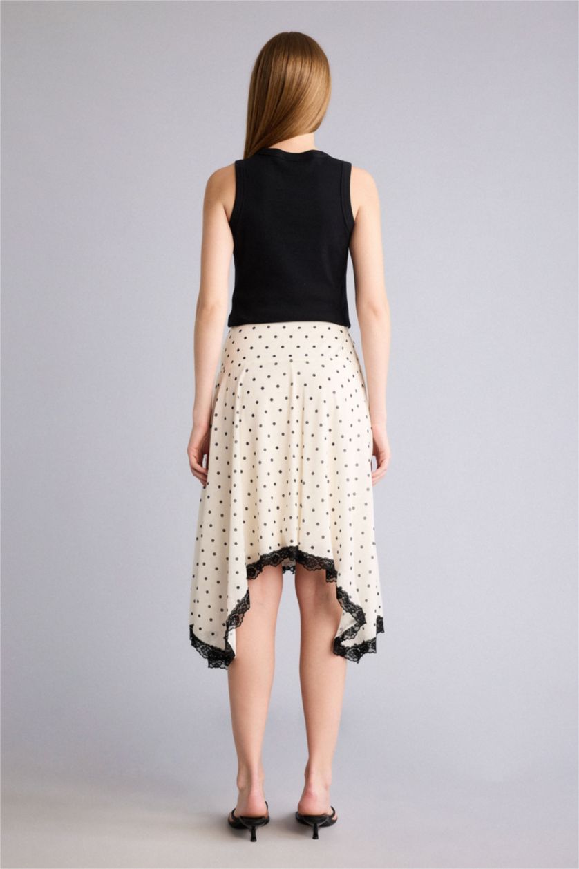WOMAN Ecru Asymmetric Polka Dot Crepe Normal Waist Midi Knitted Skirt