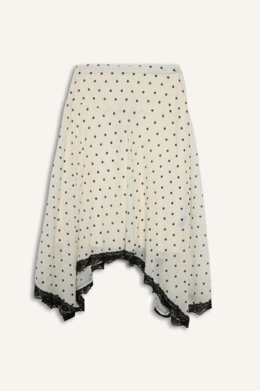 WOMAN Ecru Asymmetric Polka Dot Crepe Normal Waist Midi Knitted Skirt