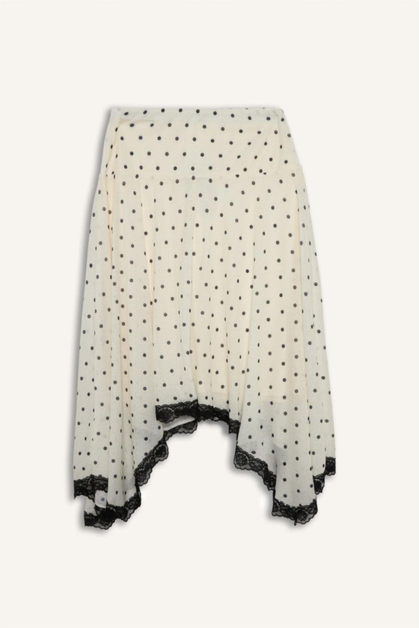 WOMAN Ecru Asymmetric Polka Dot Crepe Normal Waist Midi Knitted Skirt
