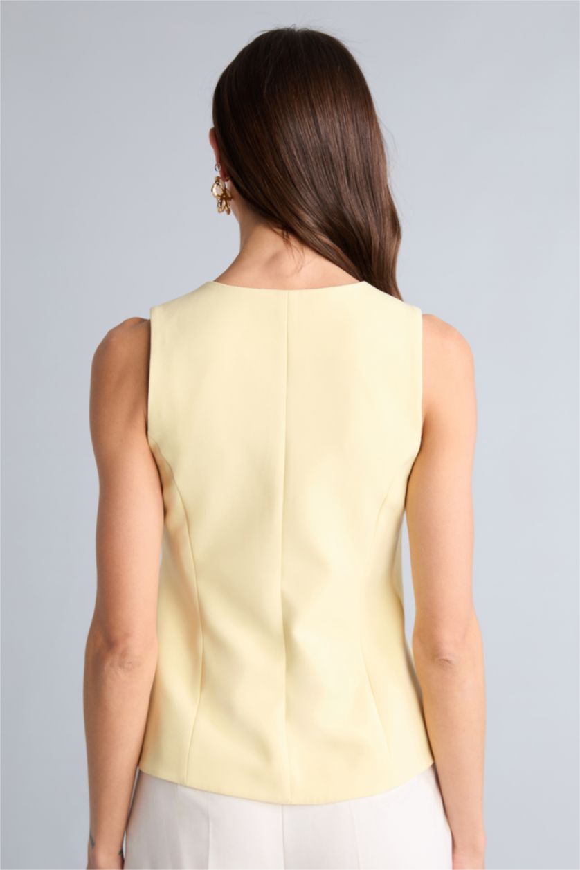 Kadın Açık Sarı Teknik V Yaka Yelek