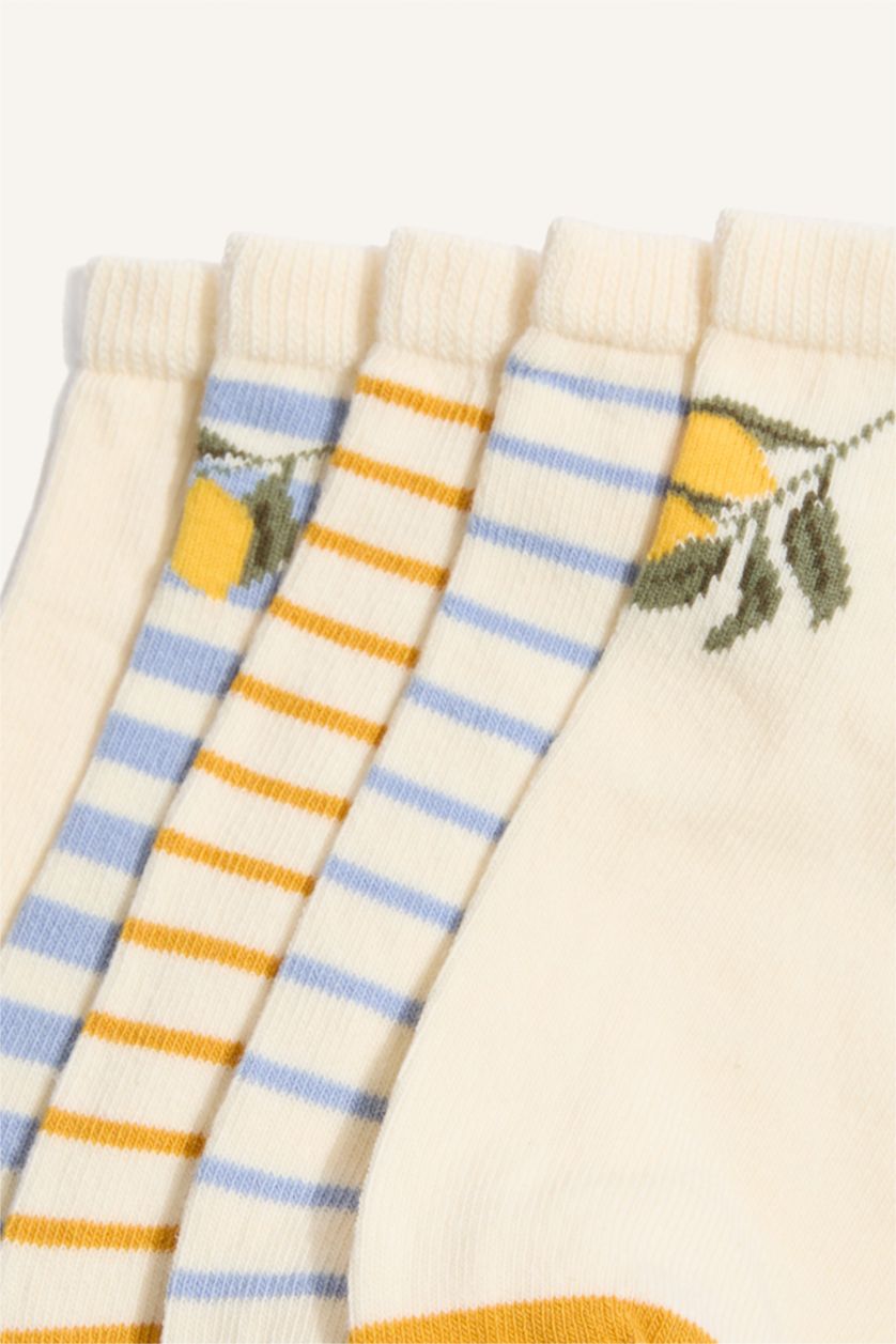 Kadın Karma Pamuklu Baskılı 5'Li Patik Çorap