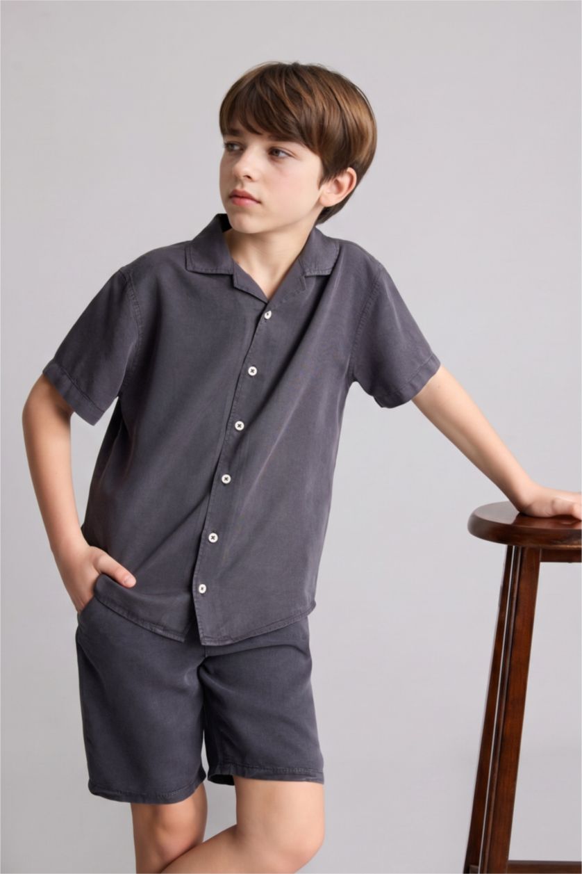 Boys & Teens Anthracite قميص ولادي قماش ايوسل قصة عادية بياخة عالية