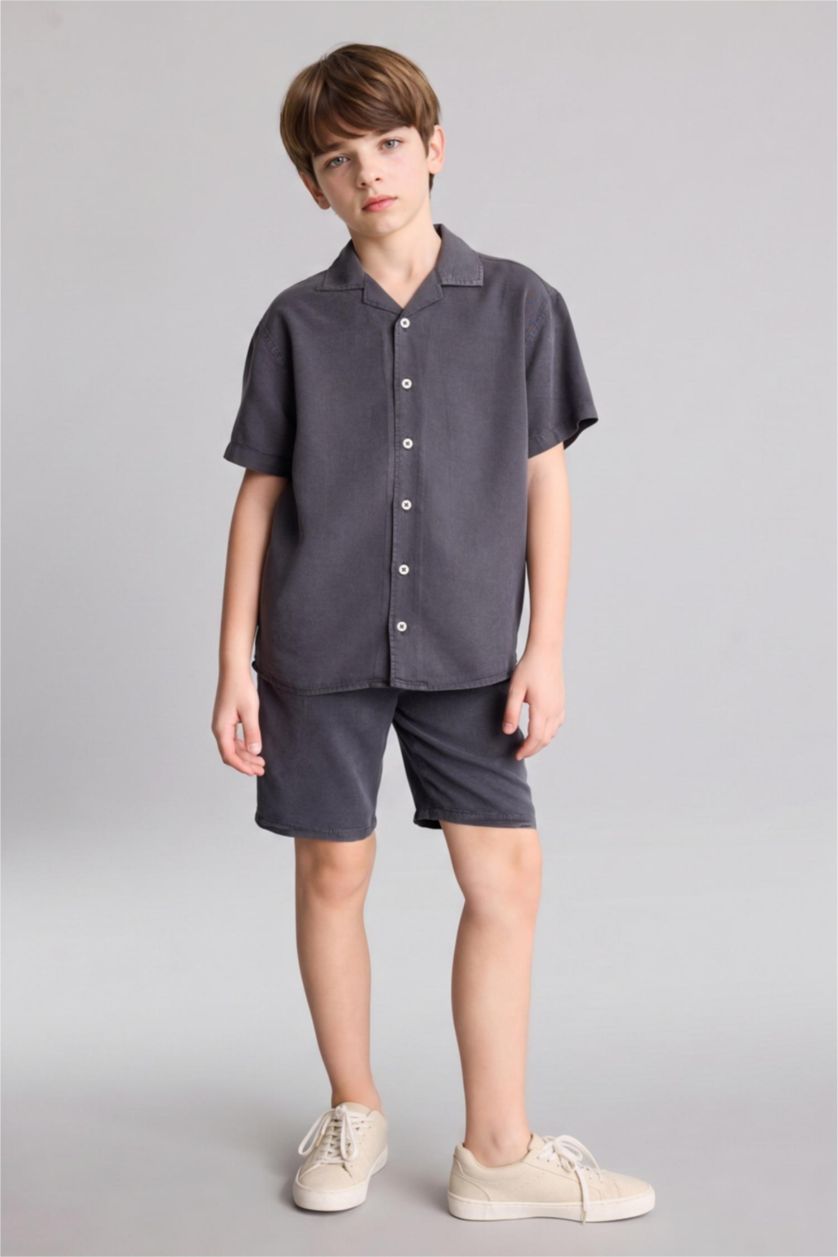 Boys & Teens Anthracite قميص ولادي قماش ايوسل قصة عادية بياخة عالية