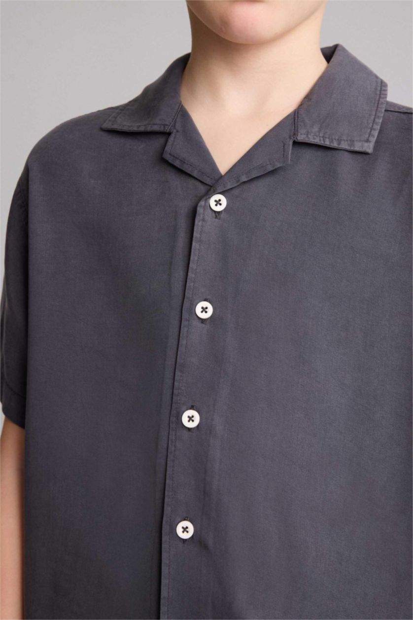 Boys & Teens Anthracite قميص ولادي قماش ايوسل قصة عادية بياخة عالية